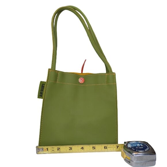Mod Minimalist Vinyl Tote Bag Alan Stuart New York Green Structured Shoulder Bag - Picture 11 of 11